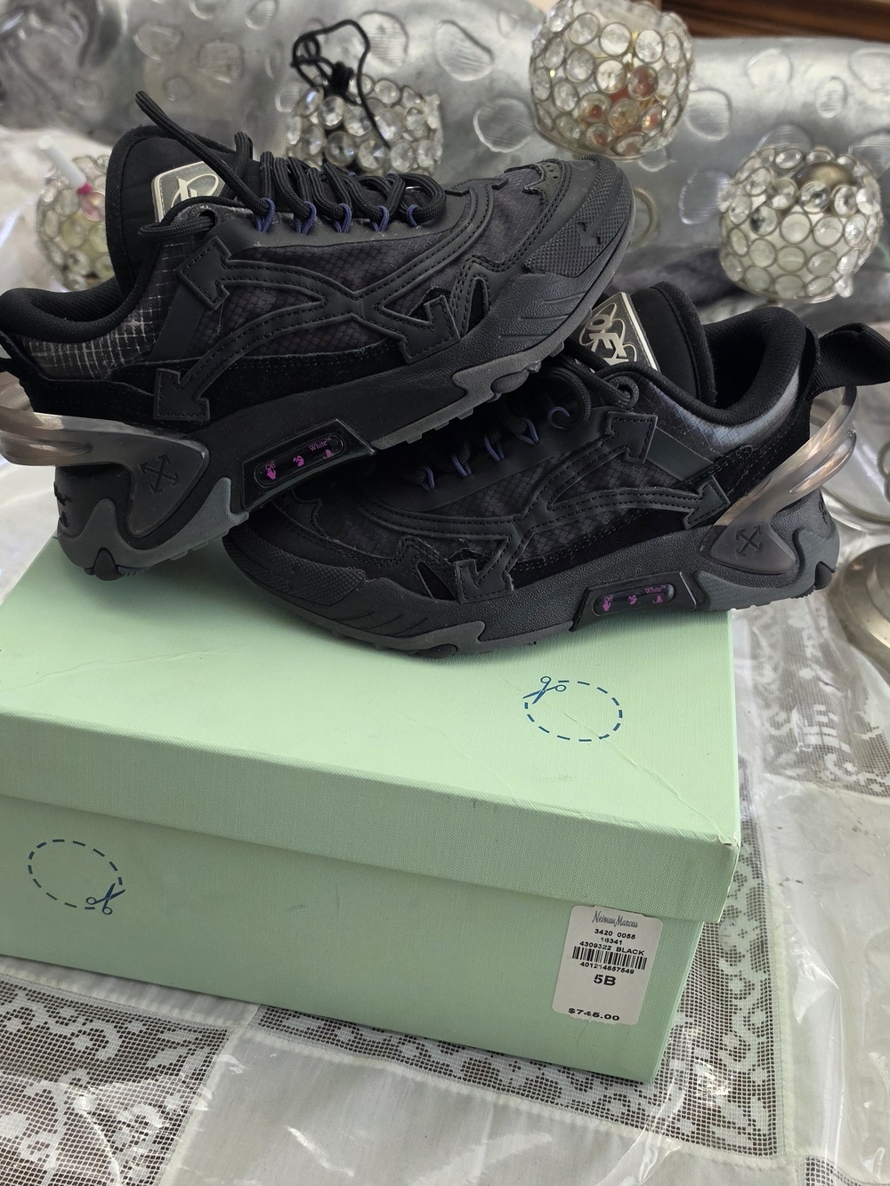 Off-White Women's Black Chunky Sneaker with Subtle Purple Accents